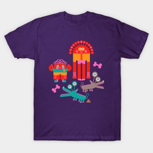 MONSTERS AND THEIR PETS Cute Kawaii Funny Alien Monsters with Pets Bones and Poo - UnBlink Studio by Jackie Tahara T-Shirt